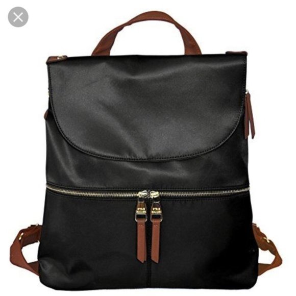 EUC Steve Madden Spencer Backpack, Black‎ Nylon w| Camel Faux Leather Trim - Picture 1 of 16